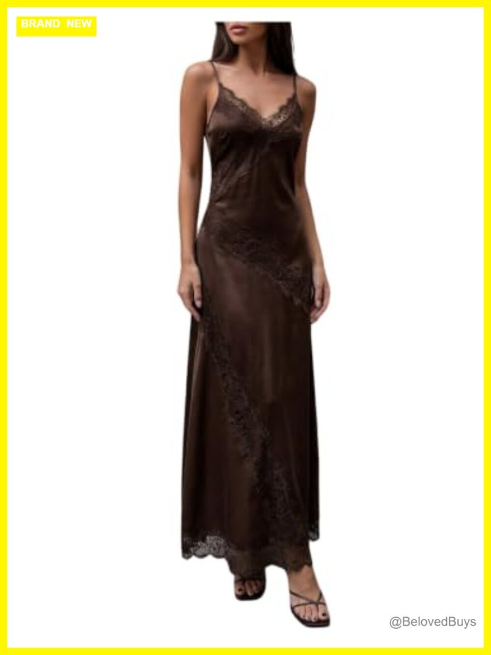 SHENHE Satin Lace Maxi Dress V Neck Party Wedding Guest Slip